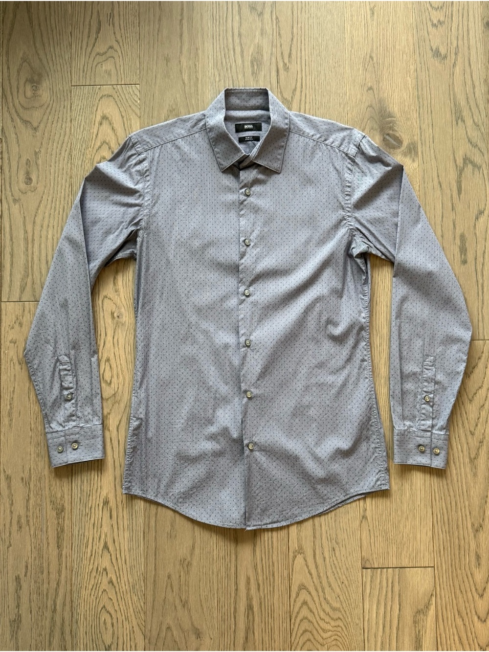 Boss Men's Dress Shirt in Light Blue with Micro Dot Pattern